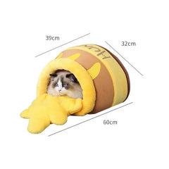 Cute winter cat bed with enclosed cave design