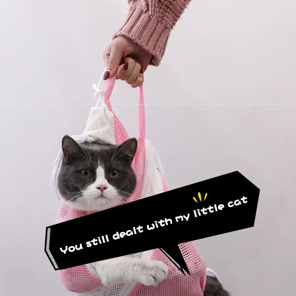 Adjustable cat grooming restraint bag for bathing and nail trimming
