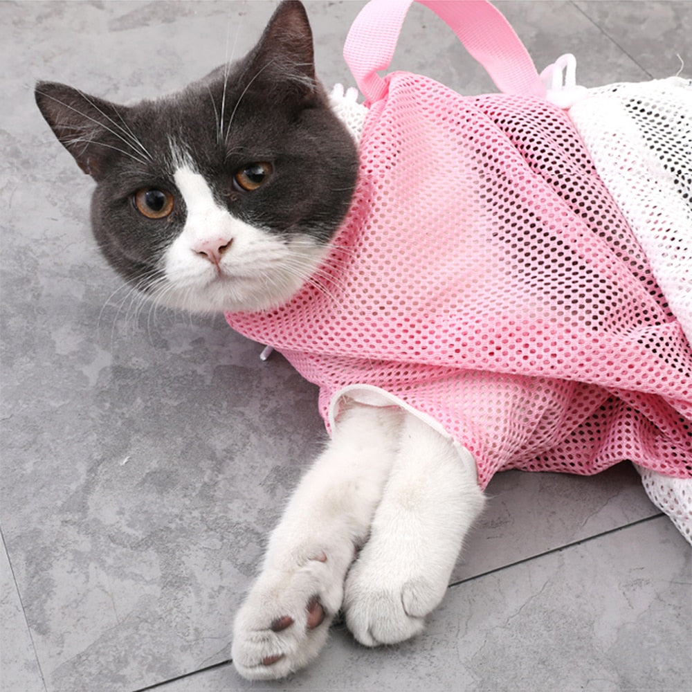 Polyester mesh cat grooming bag for pet care