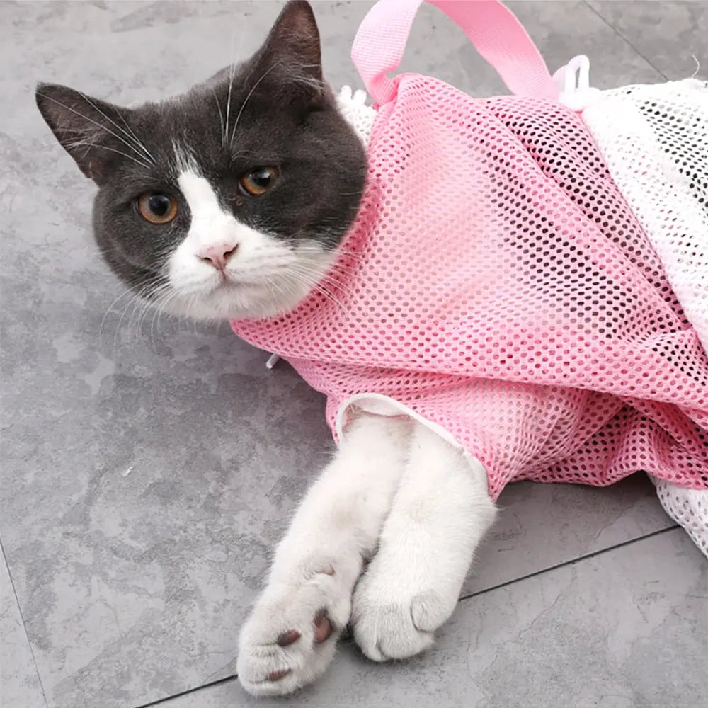 Polyester mesh cat grooming bag for pet care
