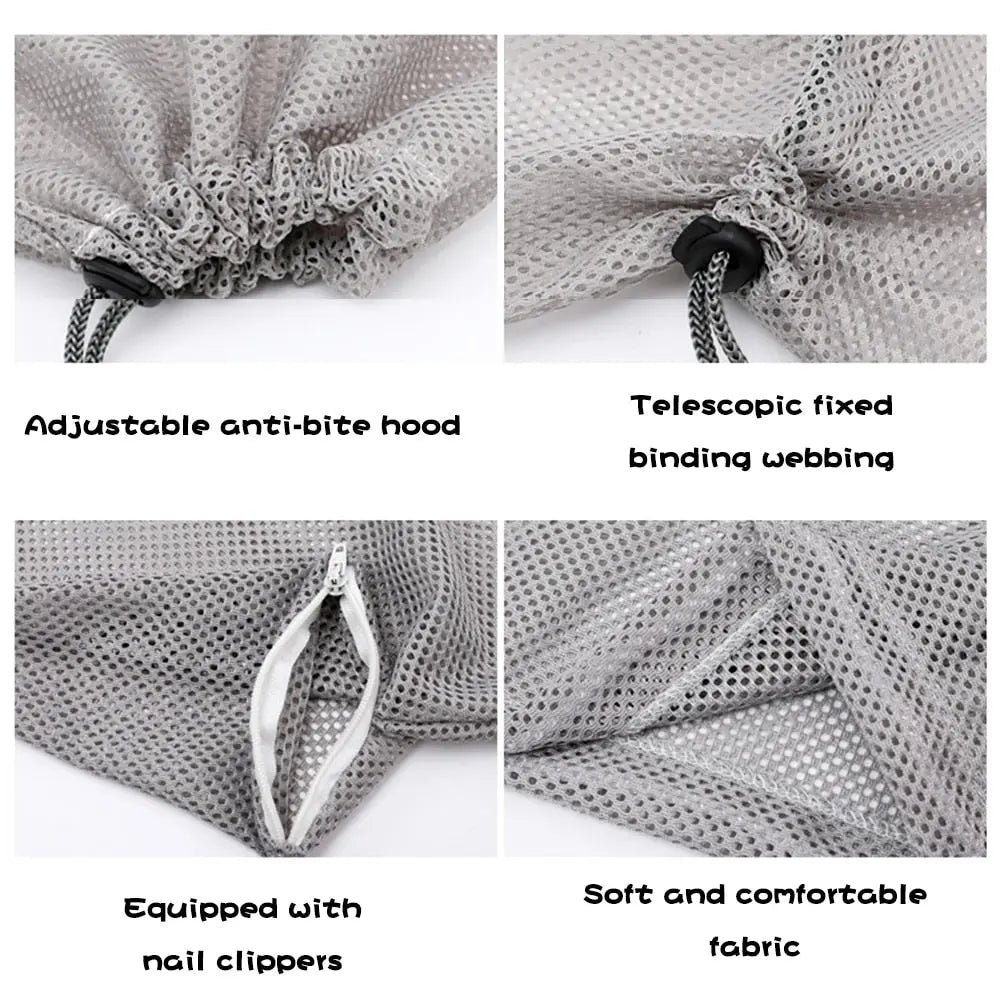 Mesh cat grooming bag for bathing nail trimming and routine grooming