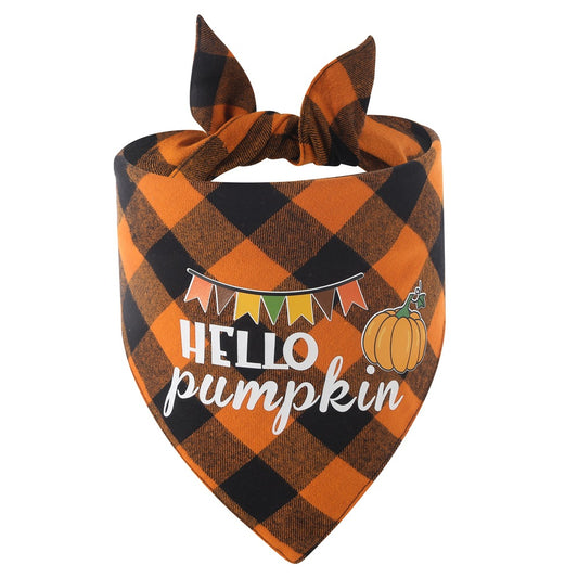 Thanksgiving dog bandana with plaid cotton pet scarf