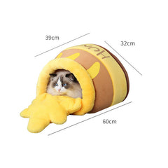 Cute winter cat bed with enclosed cave design
