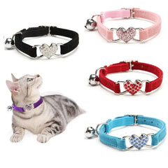 Velvet cat collar with diamond bell