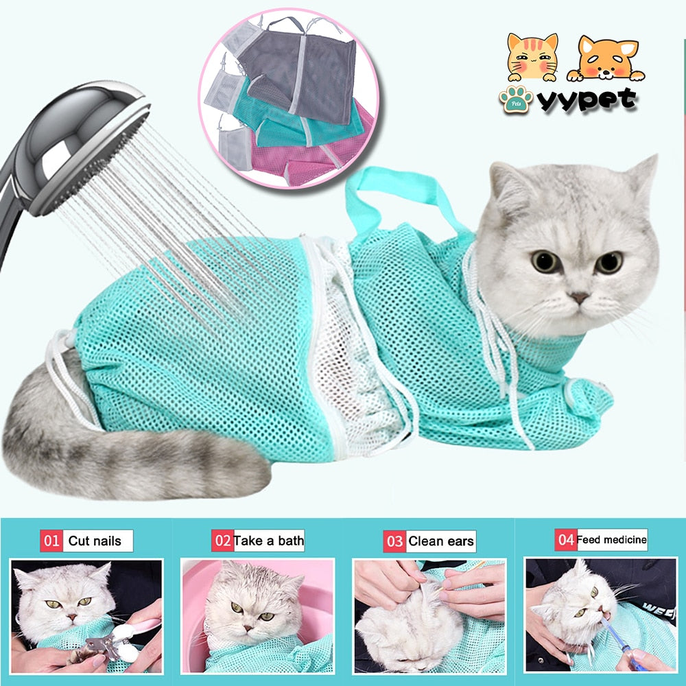 Adjustable mesh bathing bag for cats