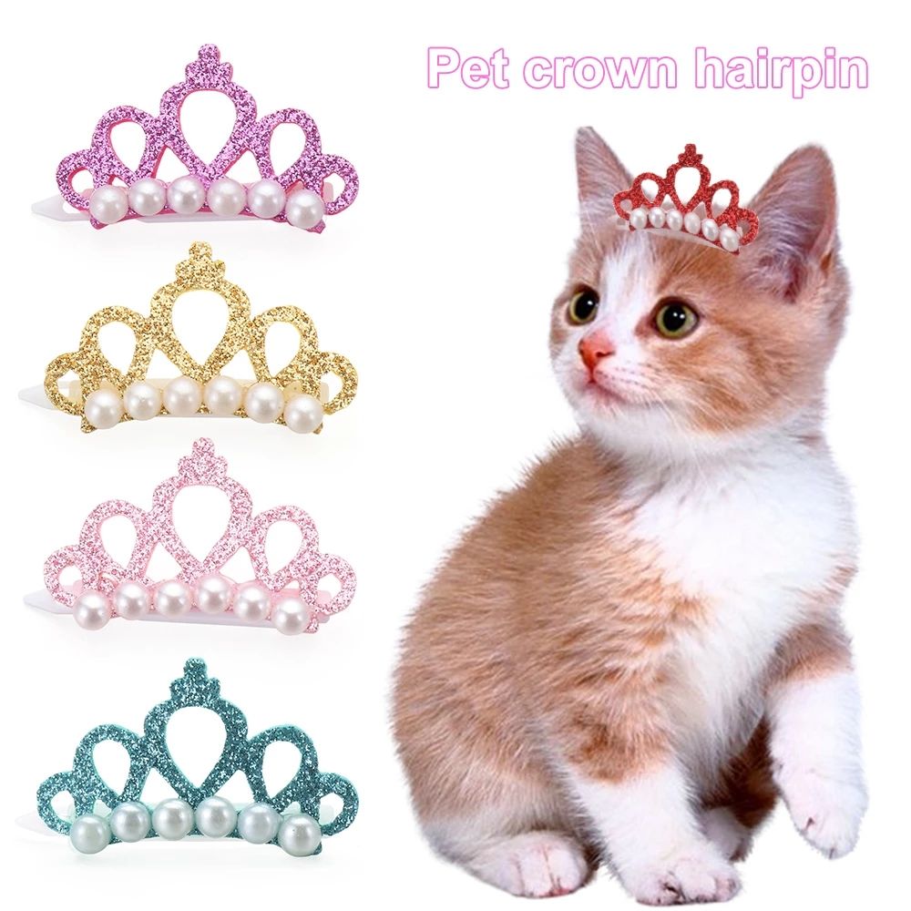 Cute Pet Hair Clip Headwear – Frog, Crown & Pearl Flower Accessories for Cats & Dogs eprolo