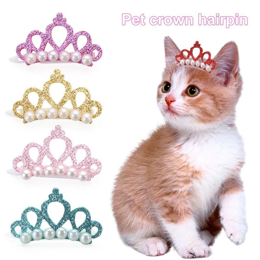Cute Pet Hair Clip Headwear – Frog, Crown & Pearl Flower Accessories for Cats & Dogs eprolo