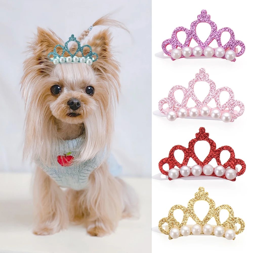 Cute Pet Hair Clip Headwear – Frog, Crown & Pearl Flower Accessories for Cats & Dogs eprolo