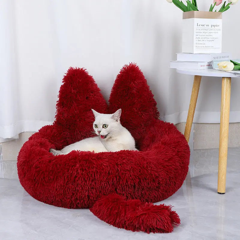round cat bed cave plush pet house