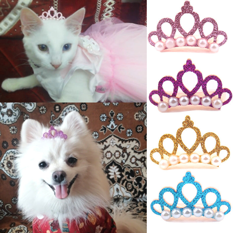 Cute Pet Hair Clip Headwear – Frog, Crown & Pearl Flower Accessories for Cats & Dogs eprolo