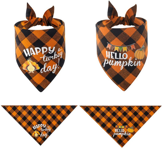 Close-up Thanksgiving dog bandana plaid pet bib