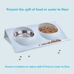 Rust-resistant stainless steel double pet feeding bowl close-up