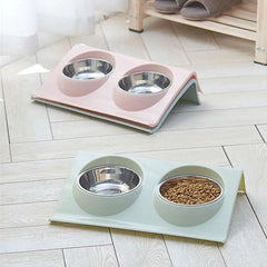 Stainless steel pet food and water feeder for cats and dogs